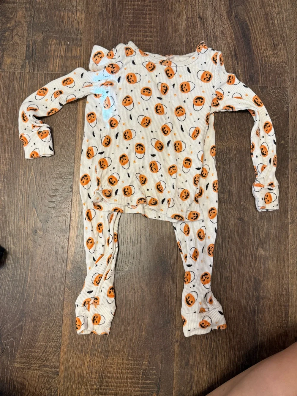 Caden Lane Cream Pajama Top with Orange Pumpkin Print